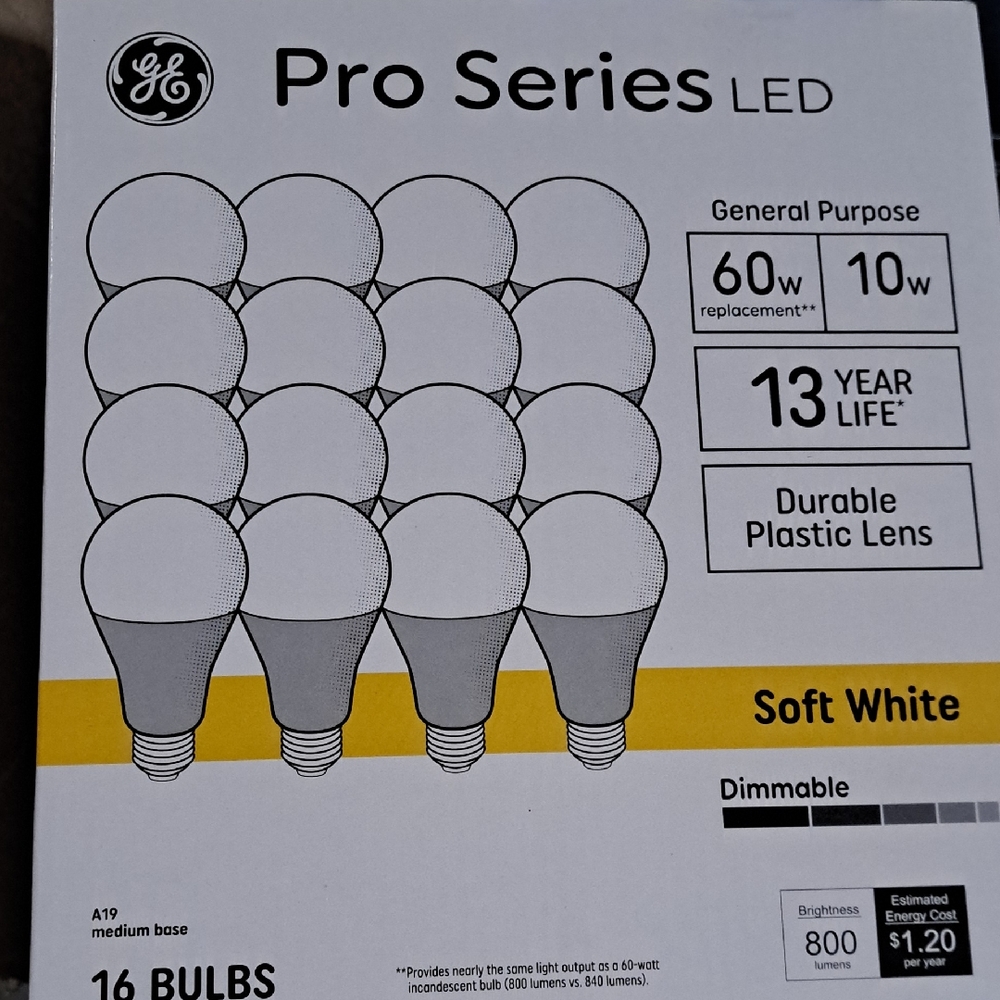 GE Pro Series 60 -Watt EQ A19 Soft white Medium screw base Dimmable